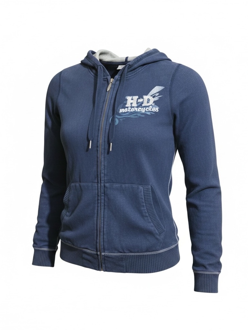 Navy Zip-Up Hoodie with Hood and Front Pockets